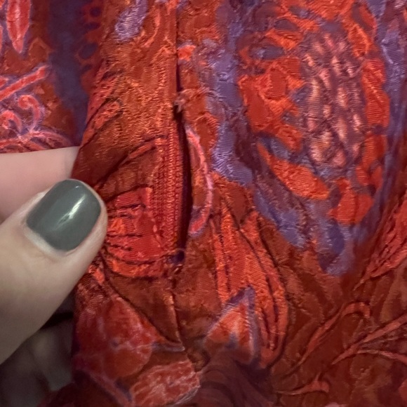 ZARA mini dress long sleeve floral ruffle retro jacquard party holiday red S - Picture 8 of 9